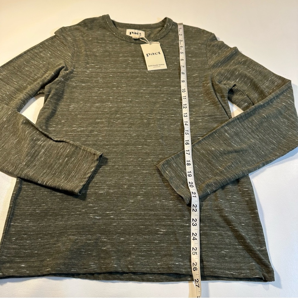 LAST ONE! NWT Pact S 100% Organic Cotton Men’s Green Melange Long Sleeve Tee - Picture 5 of 10